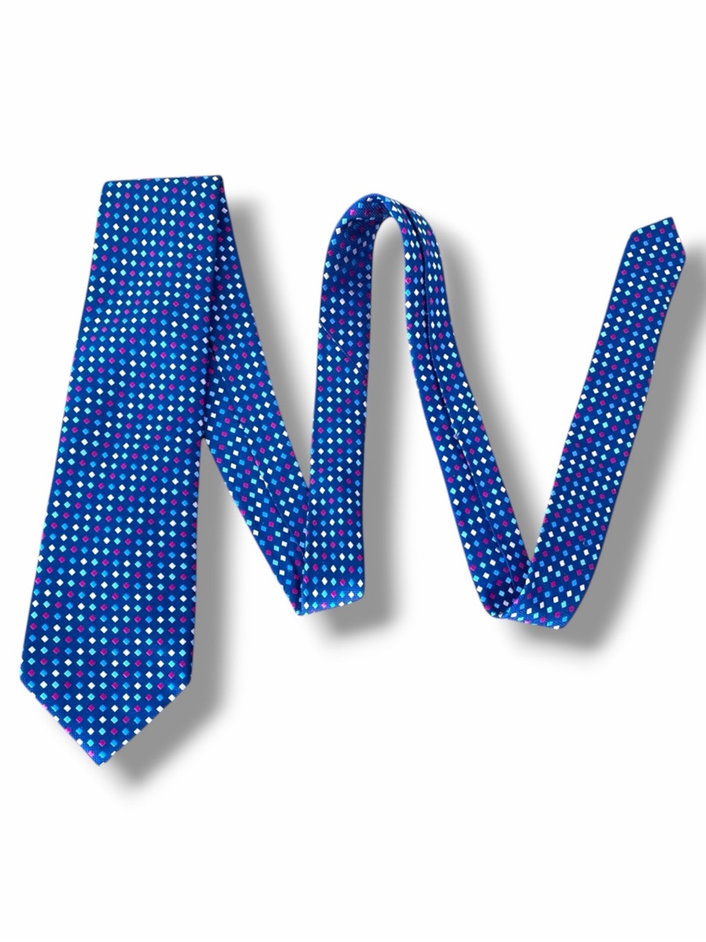 Charles Tyrwhitt Mens Navy Silk Geometric Foulard Pattern Dress Necktie Blue
